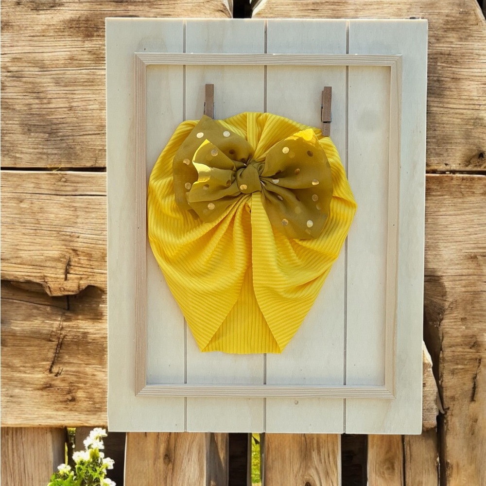 Kids Yellow Polka Dots Bow Turban